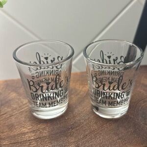 Bride’s Drinking Team Member Shot Glasses & Stemless Wine Flute